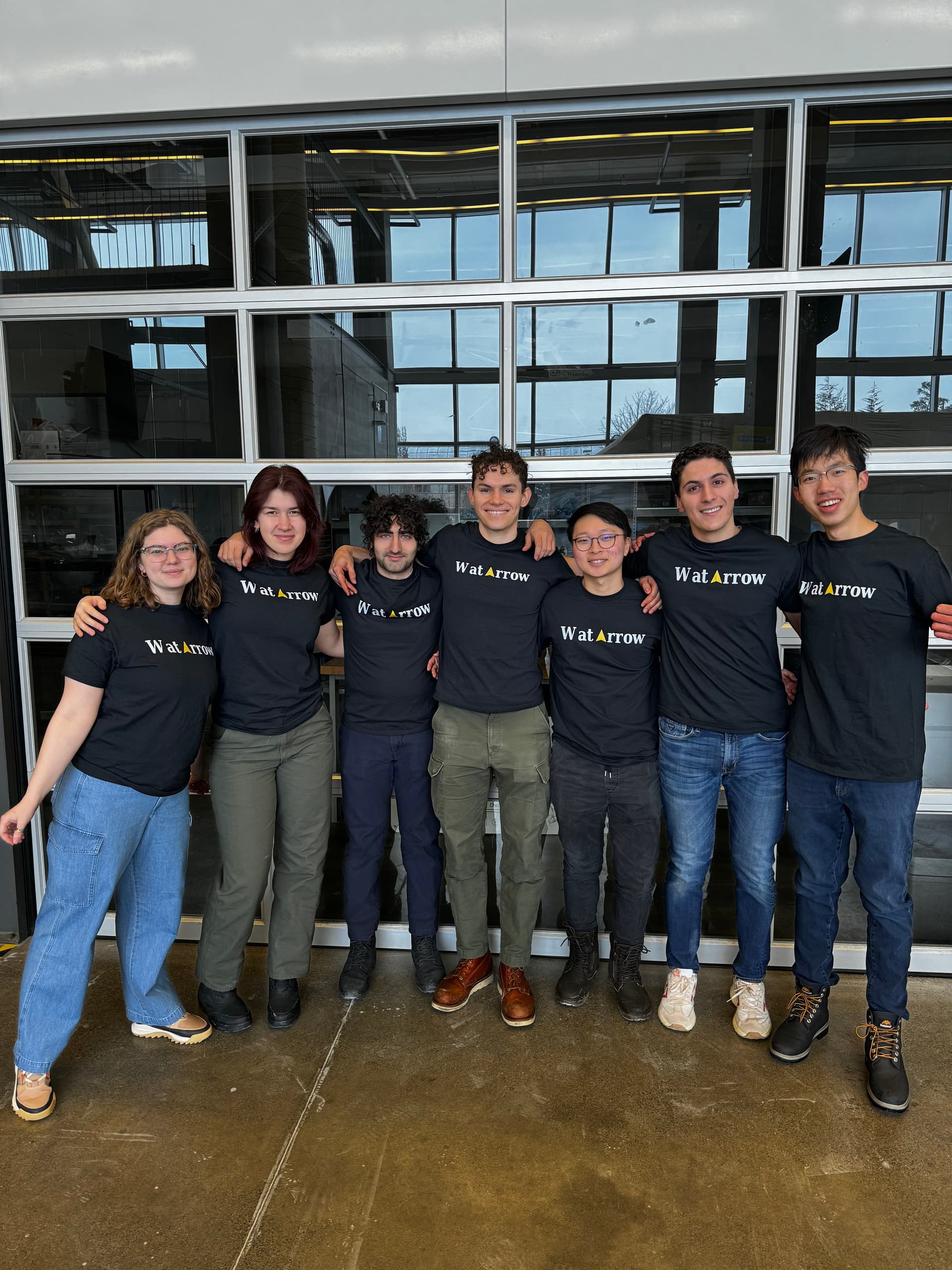 WatArrow origin members in front of a bay